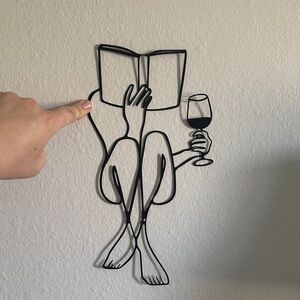 Black Wire Wall Art - Woman Reading with Wine